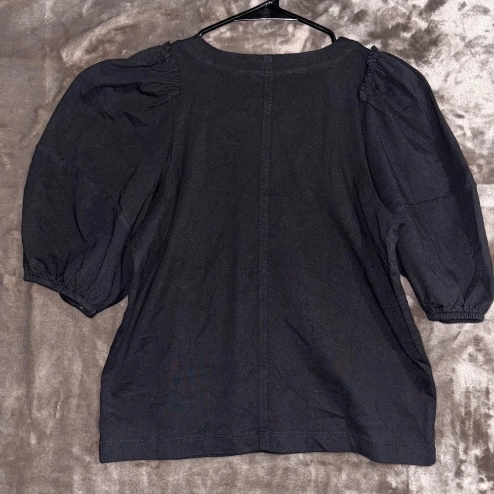 Madewell Womens XS Black Puff Sleeve Crew Neck Cotton Blend Top‎ Blouse